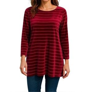 Lauren Ralph Lauren Women Top Sz XL Velvet Burgundy Semi Sheer Stripes Feminine
